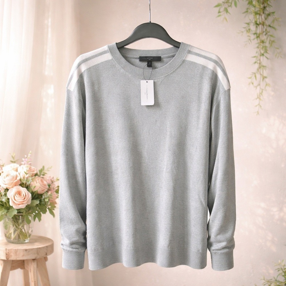 Banana Republic M Women's Gray Varsity Stripe Crew Neck Sweater‎ NWT RV $80